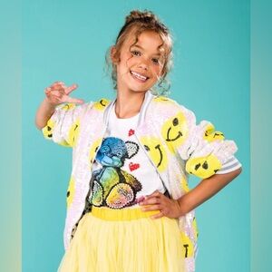 NWT LOLA+THE BOYS Don’t Worry Be Happy Sequin Bomber Jacket | Size 6 Retail $88